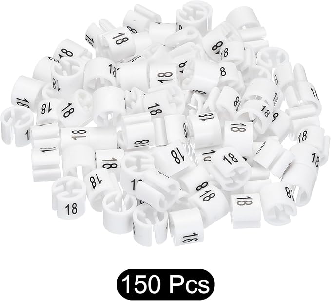 MECCANIXITY Clothes Hanger Marker Colored Hanger Sizer Garment Markers Tag (Number 18, White) for Garment Clothing Color Coding, Pack of 150 Pcs