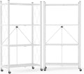 ALANNG Heavy Duty 4-Tier Folding Shelf with Wheels, No Tools Assembly Metal Storage Rack Cart, 264LBS Capacity for Kitchen, Pantry, Laundry Room, Garage, (White, 2PACK)