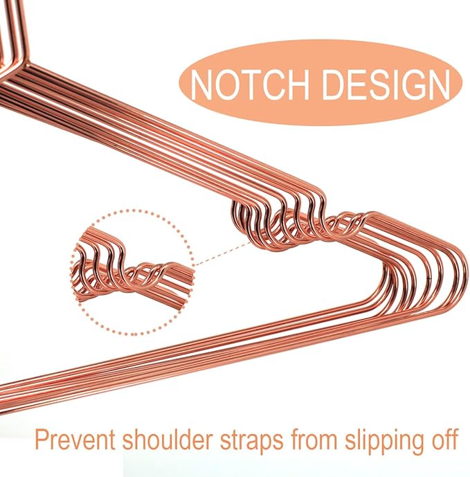 16.5" Rose Gold Copper Clothes Hangers - 60 Pack,Heavy Duty Strong Metal Hanger for Storage Display Sling Organization of Coat Shirts Dresses Jacket Elegant Standard Suit Accessory