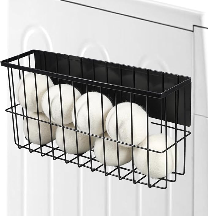 Picowe Extra Large Dryer Ball Organizer - Magnetic Storage Bin for Laundry Room Organization and Storage, Holds 10+ Dryer Balls (Black, XL)