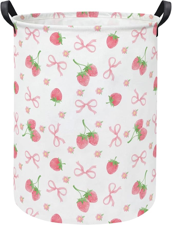 Baby Laundry Hamper kids laundry Basket Waterproof Storage Bin for Bedroom Toy Clothes Organizer Basket Woodland Animals Room Décor(Bowknot Strawberry)