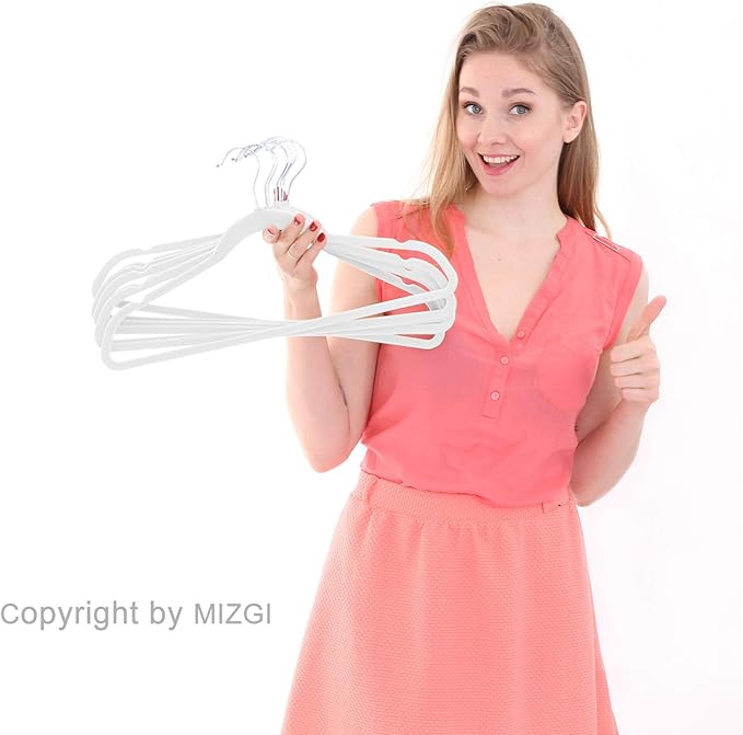 MIZGI Premium Velvet Hangers (50 Pack) - Heavyduty Non Slip Felt Suit Hangers - White Chrome Hooks, Space Saving