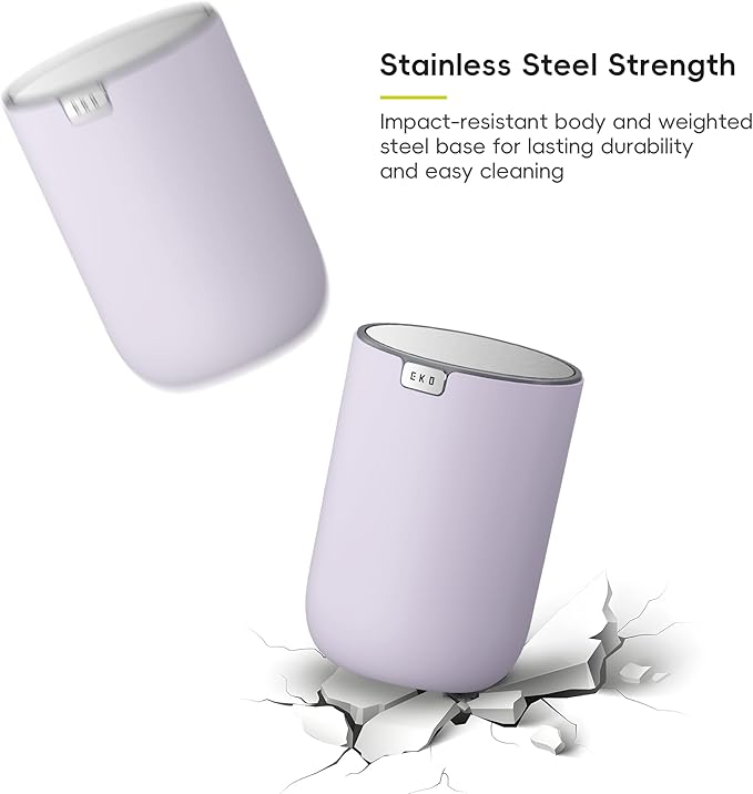 EKO Fandy 0.4 Gal/1.5L Mini Tabletop Trash Bin with Swing-Lid, Desktop Trash Can for Bathroom Countertop, Vanity, Coffee or Office, Small Garbage Bin (Lavender)