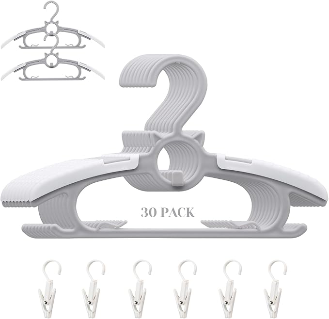 Baby Nursery Closet Hangers, Ultra Thin Non-Slip and Extendable Laundry Infant Pant Hanger for Newborn Clothes 30pcs11“-14‘’ Adjustable Children Coat Hanger for Girl Boy Toddler Kids Child