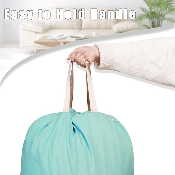 Sanlykate Large Canvas Cotton Laundry Bag with Drawstring & Handles, Heavy Duty Durable Dirty Clothes Organizer, Tear Resistant Hamper Liner Storage Bag, Travel Sack, 25.5 x 34inch - Haze Blue
