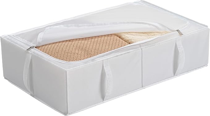 TYEERS Under Bed Storage Containers, Durable Fabric, Washable, Collapsible, Under Bed Storage Bins for Clothes, Blankets, Sheets, Shoes, 27.5x16.5x7 Inches, 2-Pack, White