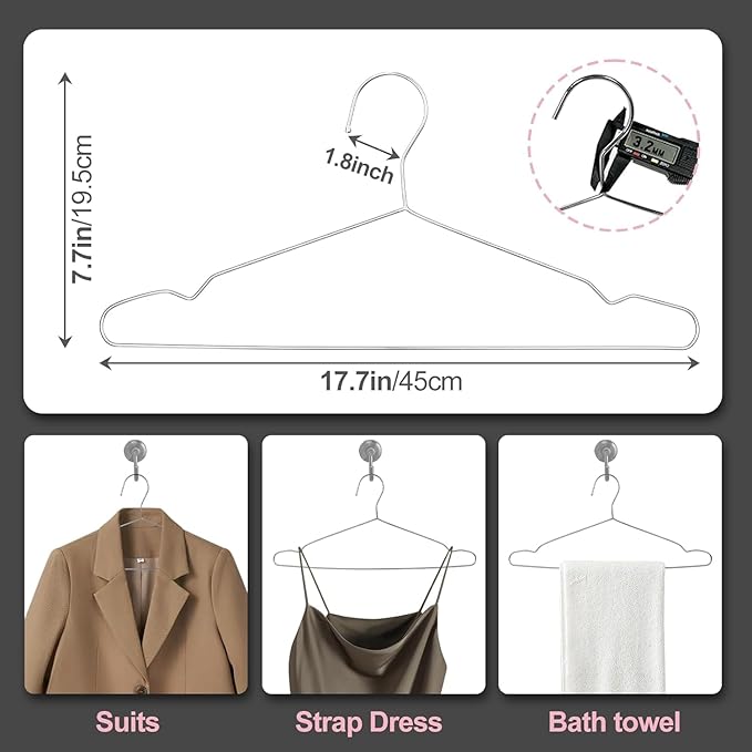 Metal Hangers Heavy Duty 18 Inch Clothes Hangers, Space Saving and Non-Slip Groove Stainless Steel 100 Pack Rustproof Clothes Hangers (11lb & 3.2mm), for Suits, Shirts, Pants, Dresses (Silver)