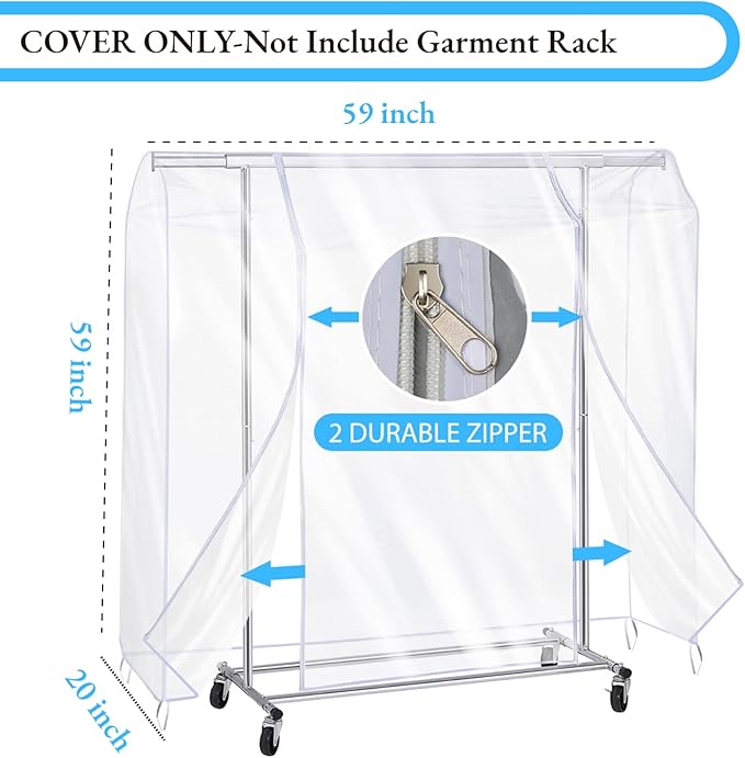 Garment Rack Cover,5Ft Transparent PEVA Clothing Rack COVER ONLY, Clear Clothes dustproof Waterproof Cover