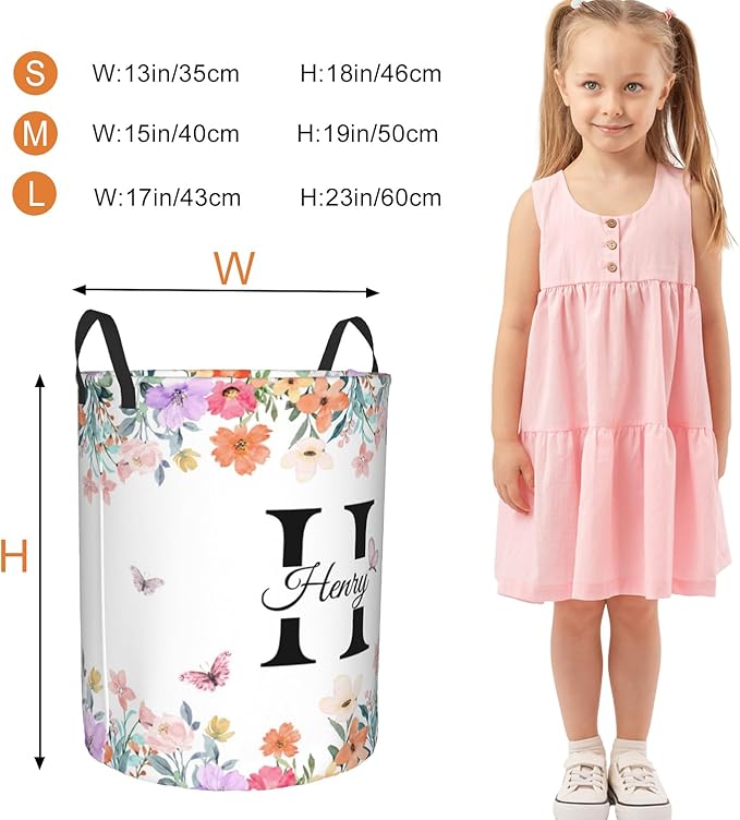 Custom Name Laundry Basket, Personalized Collapsible Laundry Hamper with Name for Bathroom Bedrooms, Customized Dirty Clothes Hamper Storage Basket Gifts for Kids Boys Girls Baby Men Women