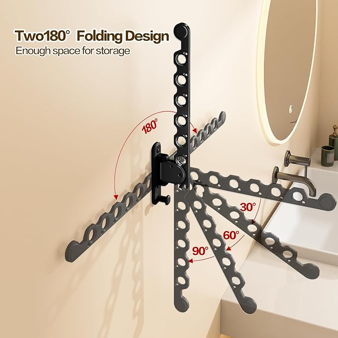 Wall Mounted Clothes Drying Rack, Laundry Clothes Hanger Rack Wall Mounted, Foldable Wall Clothes Rack for Laundry Room, Space Saving Closet Storage Organizer Clothes Hanger Indoor, 2pcs(Black)