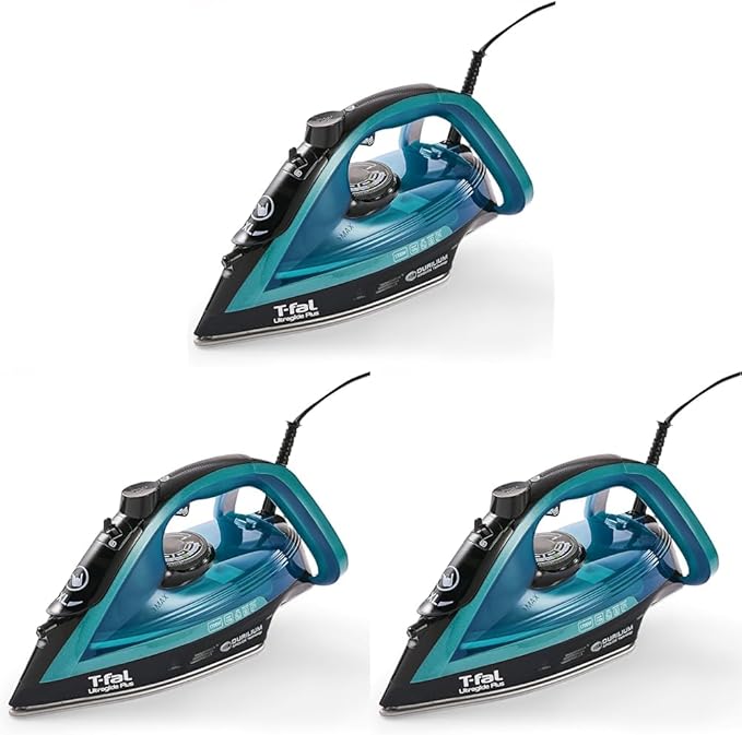 T-Fal Ultraglide Steam Iron for Clothes Durilium Soleplate, Precision Tip, Anti-Drip, Auto-Off 1800 Watts Ironing, Steaming FV5841U0 (Pack of 3)