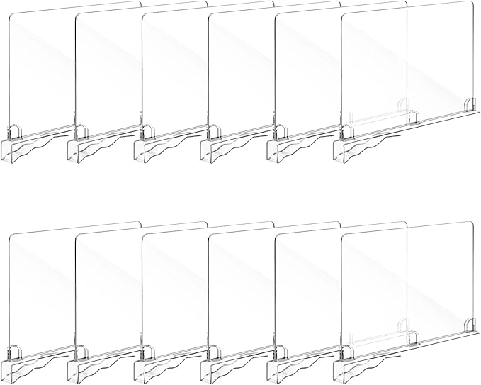 Fixwal 12 PCS Detachable Acrylic Shelf Dividers for Closet Organization Clear Shelf Divider for Closet Organizers and Vertical Purse Organizer for Closet, Bedroom, Kitchen, Office, Cabinets, Bathroom