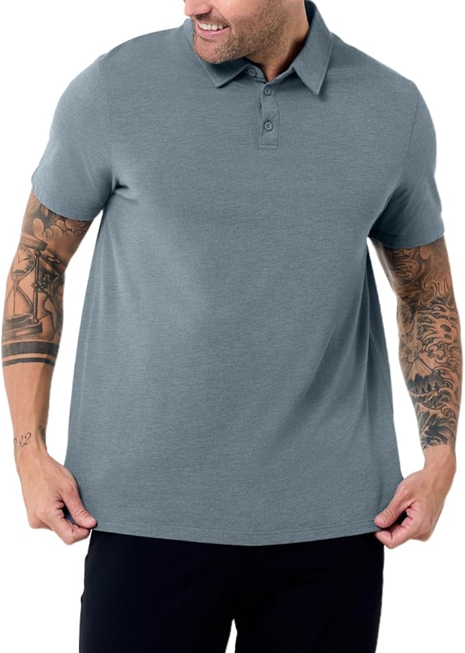 INTO THE AM Polo Shirts for Men - Slim Fit Short Sleeve Collared Shirt S - 4XL Fitted Collar Polos for Work