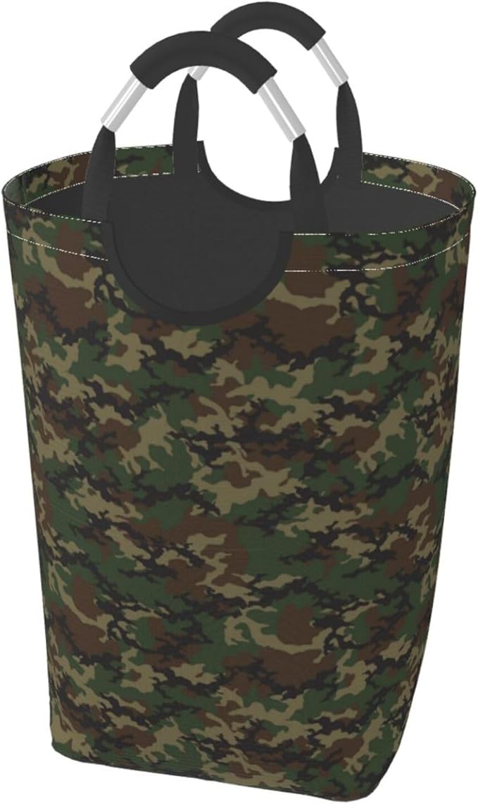Camo Laundry Basket Camouflage Foldable Laundry Hamper Green Collapsible Laundry Baskets with Handles Clothes Hamper Laundry Tote Bag for Dorm Family Storage Bin 50L