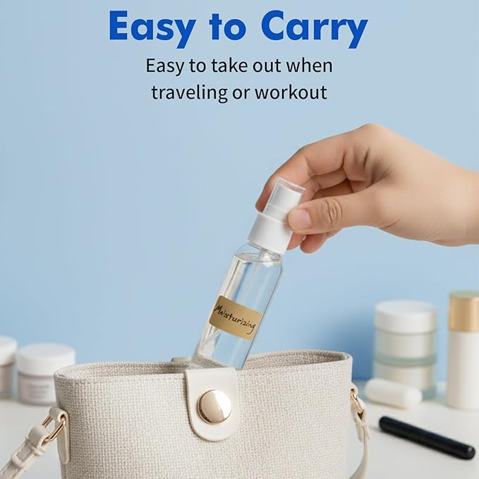 5 Pack 3.4 oz Travel Spray Bottles TSA Approved Fine Mist Travel Size Spray Bottle for Liquids Refillable Empty Clear Plastic Bottles with Labels