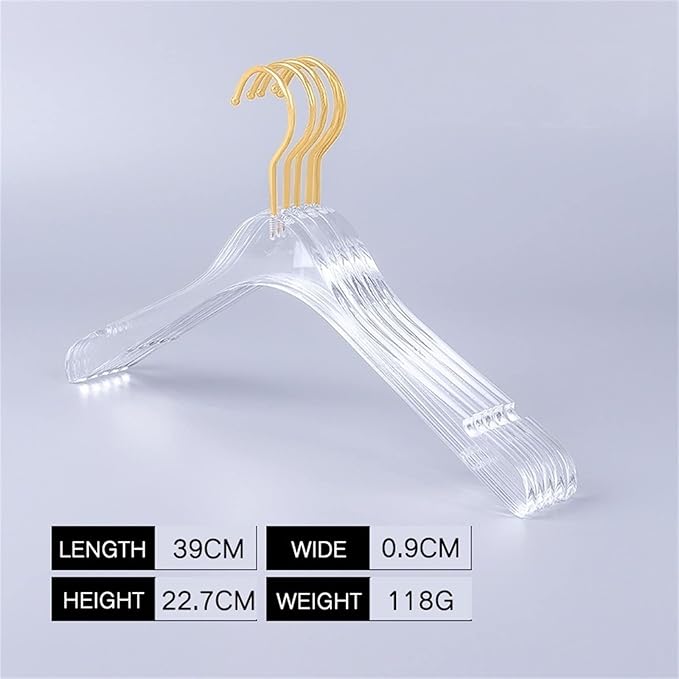 Acrylic Hangers with Gold Hook Clear Clothing Standard Hangers for Women's Weddings and Bridesmaid Hangers