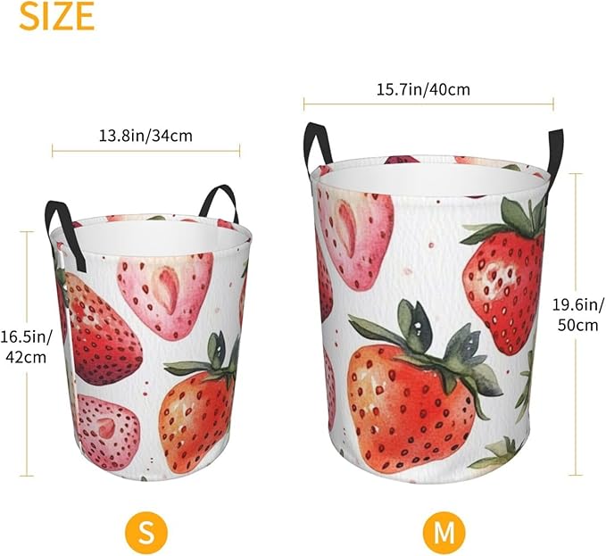 Pink Strawberry Print Laundry Basket For Storage Bins Gift Baskets Bedroom Clothes Hamper