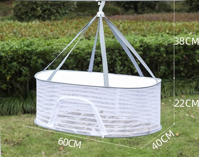 Foldable Drying Fishing Net, Hanging Drying Net Rack Clothes Dry Basket with Zipper, Indoor and Outdoor Plants Dryer for Shrimp Fish Fruit Vegetables Herb (1 Layer)