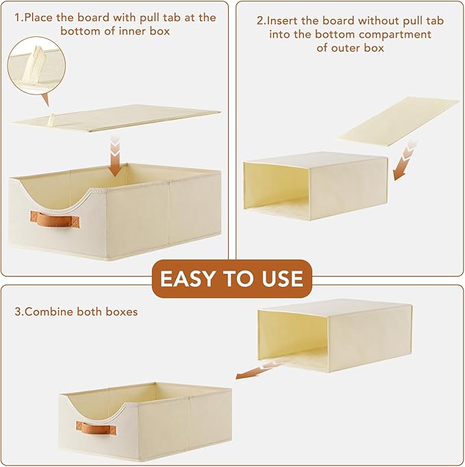 4 Pcs 16.5" Closet Drawers and Large Size Clothes Storage Bins Push-Out Storage Stackable Shelf Drawers with See-Through Window Closet Organizers for Bedroom, Living Room, Under Bed, Beige
