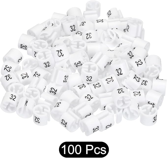 MECCANIXITY Clothes Hanger Marker Colored Hanger Sizer Garment Markers Tag (Number 32, White) for Garment Clothing Color Coding, Pack of 100 Pcs