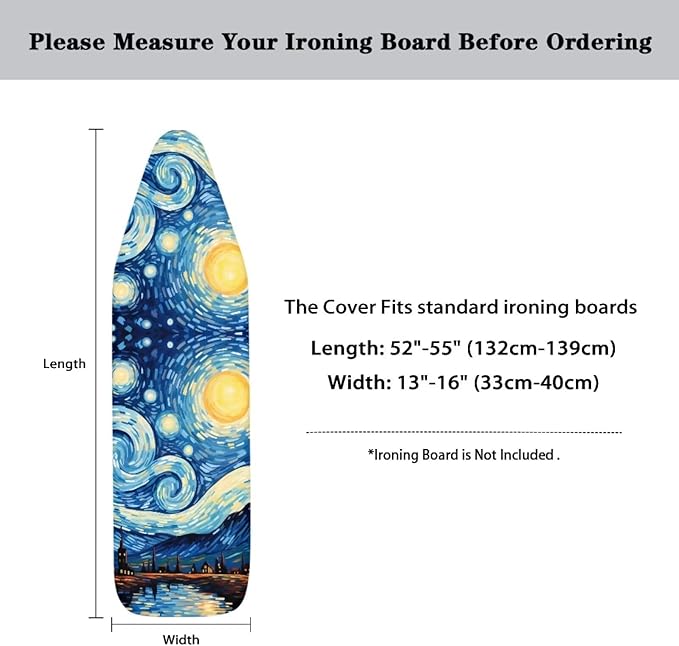 Flashideas Starry Night Ironing Board Cover and Pad- 52" x 13" Iron Board Cover with Padding Fits Standard Size, Iron Board Cover Accessories