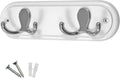 Compact Door Wall Mounted Robe Coat Rack with 2 Double Hooks, Fixings Included, 22cm, Polished Chrome on White