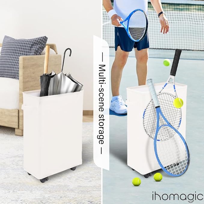 Laundry Basket, Slim Storage Basket with Wheels, Collapsible Rolling Laundry Basket for Clothes, Small Laundry Hamper for Dorm and Laundry Room,Yoga Fitness Storage Organiser, 40L, Beige