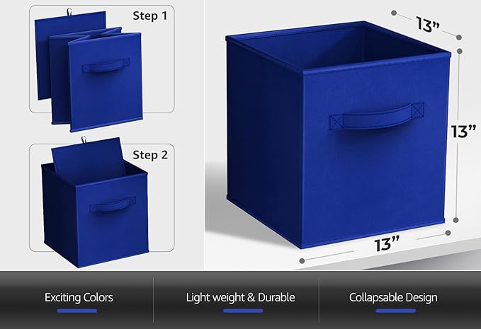 Sorbus Fabric Storage Cubes - 6 Foldable Storage Bins for Organizing Pantry, Cubbies, Toy Box - Clothes Storage & Closet Organizer - 13 Inch Collapsible Cube Baskets for Shelves with Handle