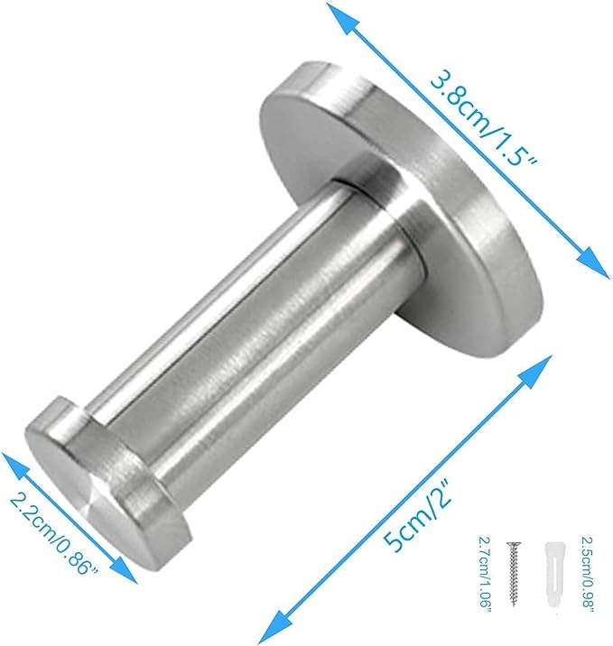 Bathroom Towel Hooks, 10 Pack Round Coat Hooks, Sturdy Wall Mounted Robe Hook, SUS 304 Stainless Steel Heavy Duty Clothes Hanger, Wall Towel Hooks for Bathroom Bedroom Kitchen(2 in, Brushed)