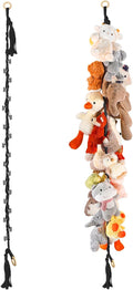 1/2 pcs 80" Cotton Hanging Storage Chain For Stuffed Animals Storage with 20 Metal Clips, Stuffed Animal Organizer Chain for Wall Corner Nursery Play Room, Black