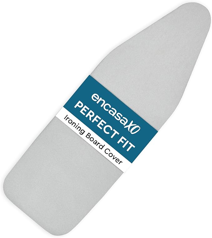 Encasa XO Ironing Board Cover and Pad 28"x12" - Thick 2mm Foam Padding, Drawstring Tightening & Lock, Heat Reflective, Scorch & Stain Resistant, Mini Ironing Board - Silver Premium