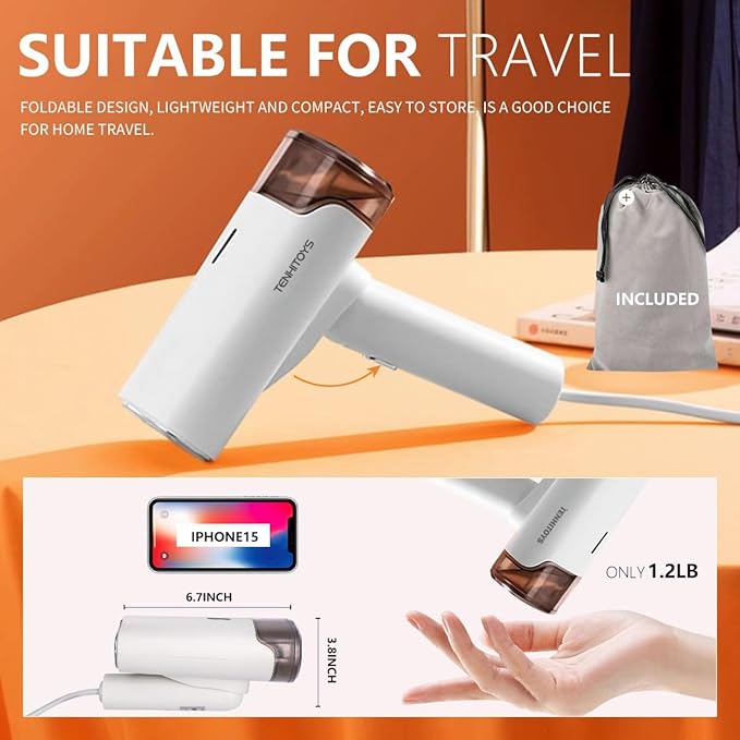 1000w Travel Garment Steamer for Clothes: Foldable Portable Handheld Clothing Mini Steamers Travel Size Hand held Electric Small steam Iron Travel Dorm Essentials