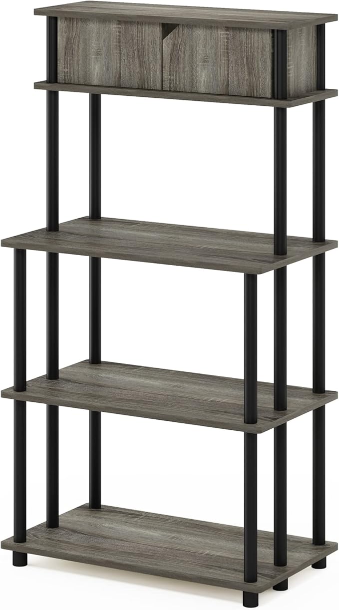 Furinno Turn-N-Tube Toolless Storage Shelf with Top Cabinet, French Oak Grey/Black