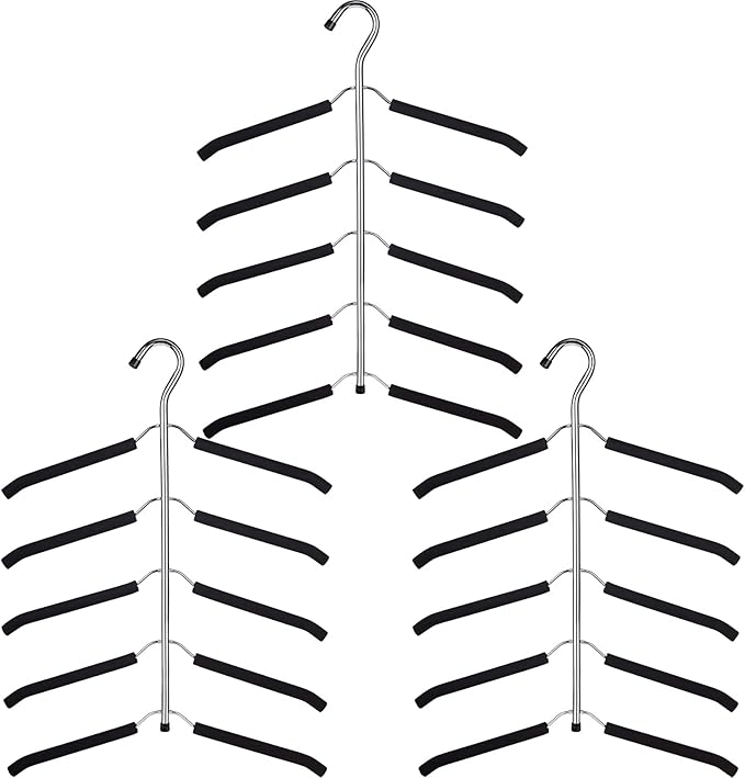 Blouse Tree Hangers Multi-Layer Clothes Hangers 3 Pack 5 in 1 Non Slip Space Saving Closet Organizer Stainless Steel Shirt Hanger Coats Hanger（Black）