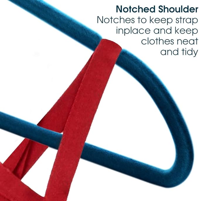 Elama 100 Piece Set of Velvet Slim Profile Heavy Duty Felt Hangers with Stainless Steel Swivel Hooks in Blue