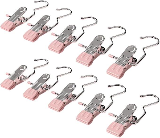 Space-Saving Clothespin Hat Pants Storage Hanging Travel Hook, Boot Hangers for Closet, Laundry Hooks Hanging Clips Clothes Pins Socks Towel Clips Hanging Hooks with Clips for Home (Pink, 50 PCS)