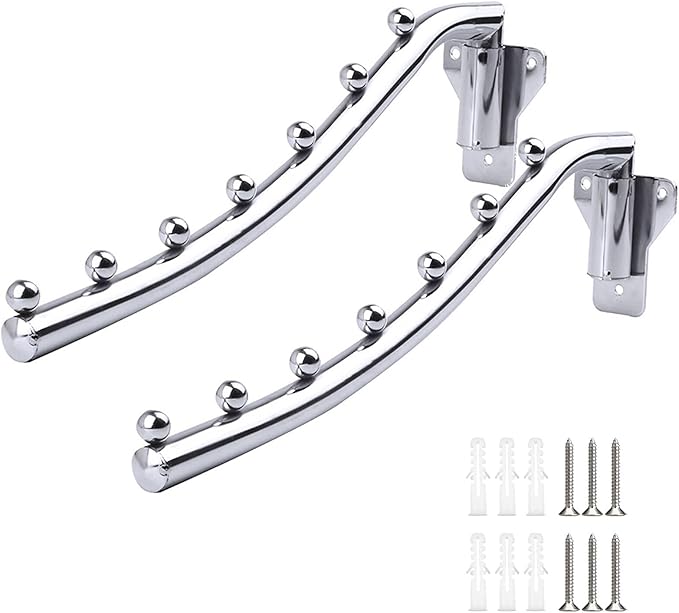 Folding Clothes Hanger Rack Wall Mount, Flodable Laundry Hanging Rack, 2 Pack Small Space Saver Bathroom Bedroom Hanger Dryer Rack Wall Mounted Garment Hangers with Swing Arm Holder for Clothes Coat