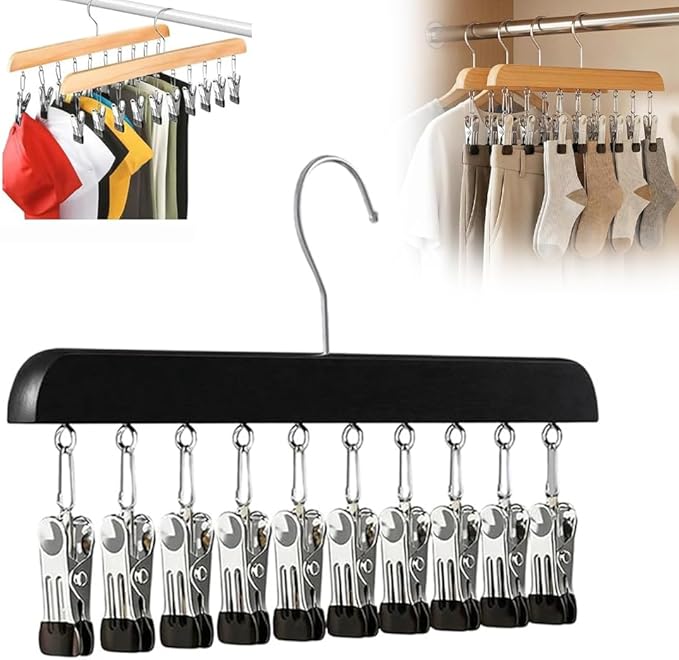 Legging Organizer for Closet, 2026 New Closet Organizer with 10 Clips, 360° Rotating Space Saving Hanging Clothes Organizer Hanging Rack for Holds 20 Leggings, Jeans, Hats, Shorts, Socks (1, Black)