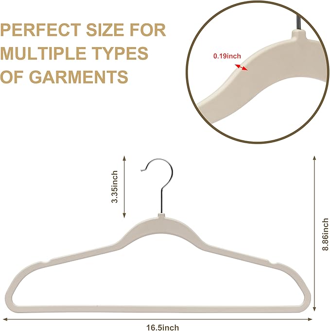 Quality Hangers 50 Pack Slim Plastic Hangers for Clothes - 16.5" Won't Crease Your Clothes, Heavy Duty Non-Velvet Ivory/Beige Hangers 360° Swivel Chrome Hook Non Slip Notches Dresses Coats Shirts