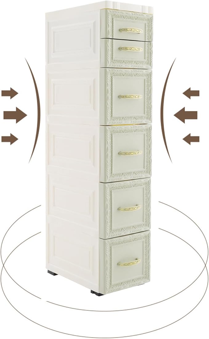6 Drawers Narrow Storage Cabinet with Wheels,Slim Floor Cabinets,Rolling Organizer Cart for Small Spaces,Green