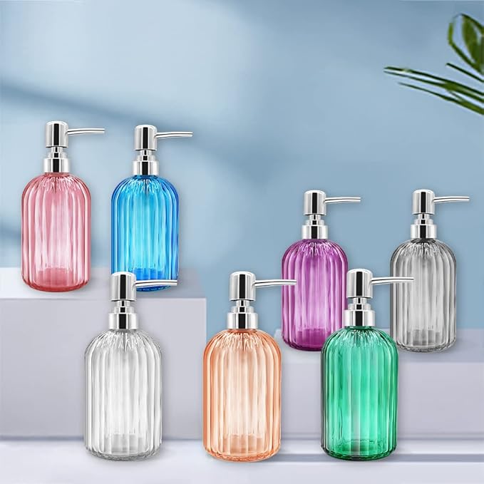 Kitchen Soap Dispenser - 2 Pack 14 Oz, Transparent Bottle for Hand, Dish Soap or Lotion (Dark Grey)