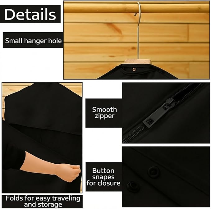 Sotiff Cotton Dress Garment Bags for Long Gowns Long Dress Travel Breathable Foldable Storage Bag Dust Proof (Black,70 x 23.6 Inch)