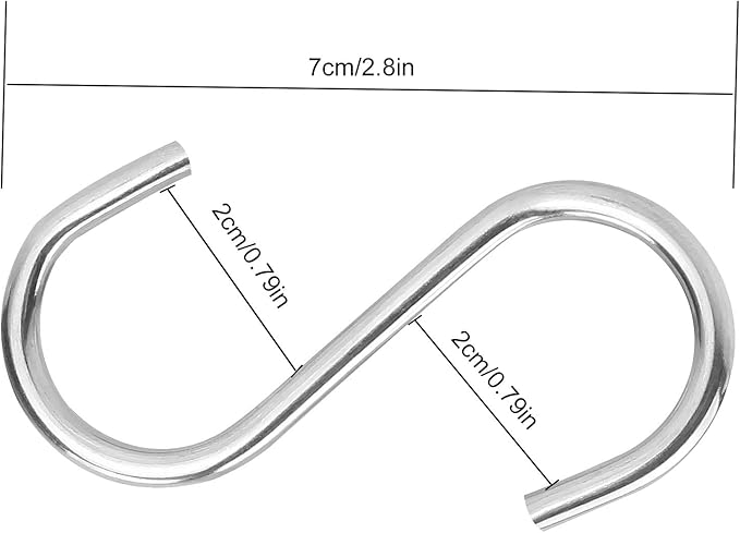 100 Pack 2.75 Inch S Hooks Stainless Steel S Shaped Hooks Heavy Duty S Hooks for Hanging Pans and Pots, Coffee Cups, Clothes, Plant, Jean, Silver