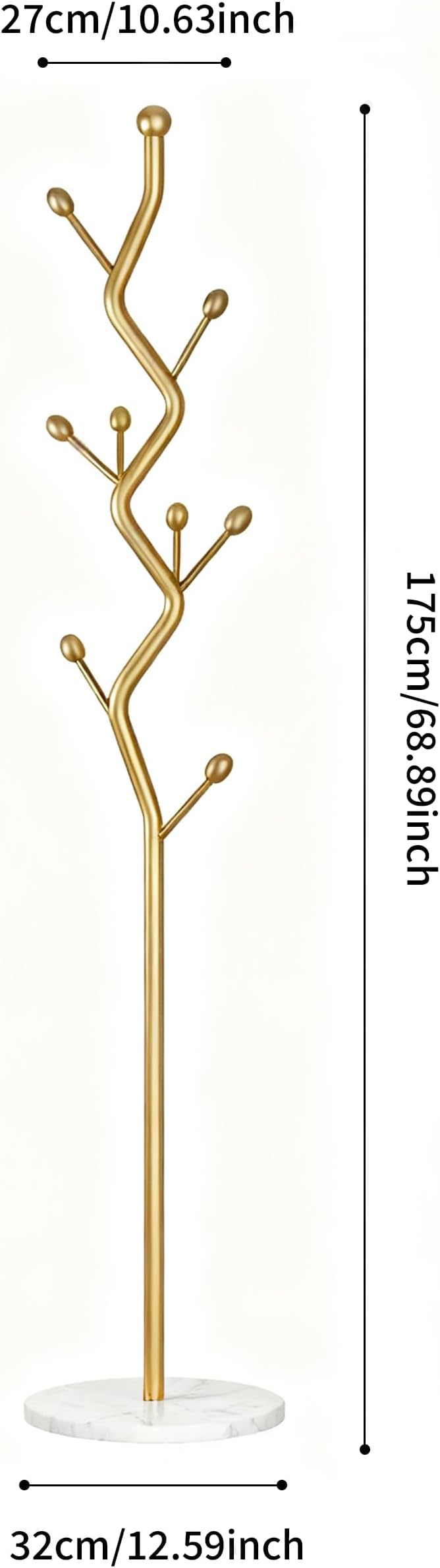 68.9 Inch Tall Modern Coat Rack,Gold Freestanding coat Rack Tree,Heavy-Duty Metal Coat Rack Stand with Sturdy Marble Base for Entryway,Hallway,Bedroom,Holds Coats Hats Bags Scarves