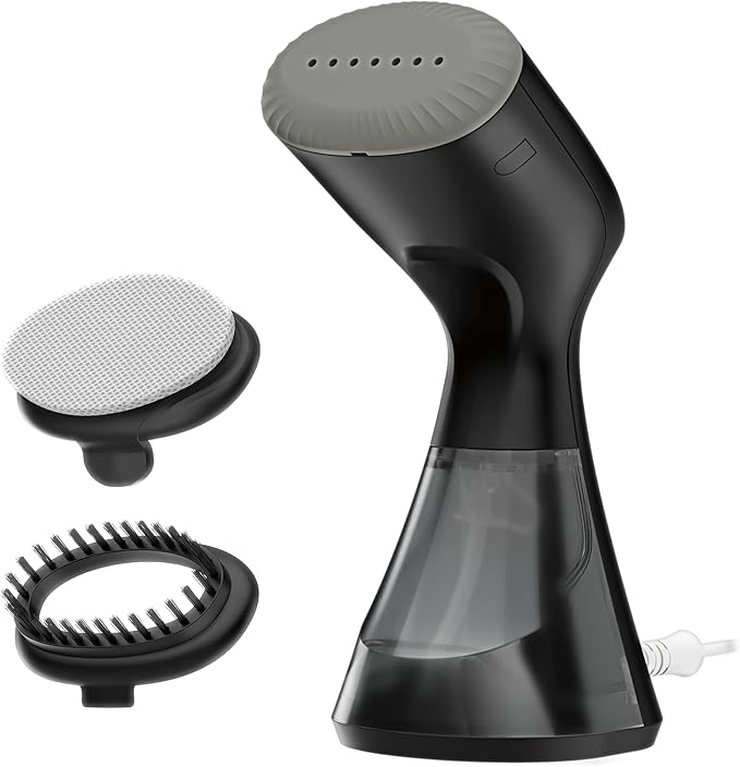 Conair Handheld Garment Steamer for Clothes, Compact Fabric Steamer for Home or Travel, Quick 30-Second Heat-Up, 10-Minute Continuous Steam, Includes Bristle Brush & Delicates Bonnet, Black, GS81