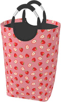 Strawberry Laundry Basket Cute Fruits Laundry Hamper Pink Strawberries Collapsible Laundry Baskets with Handle Dirty Clothes Hamper Bag for Dorm Family Bathroom Decor Storage 50L