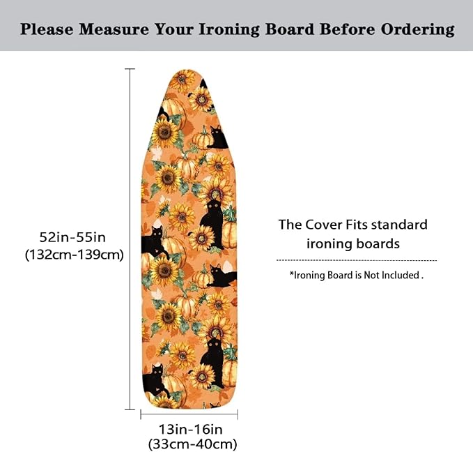 GLENLCWE Sunflower Cat Pumpkin Iron Board Cover with Padding Standard Size Cute Cat Ironing Board Cover with Elastic Edges Autumn Ironing Board Cover and Pad 15x54