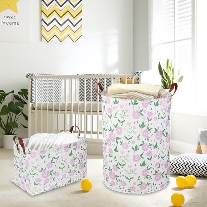 CLOCOR Girls Laundry Basket,Baby Hamper for Nursery,Collapsible Canvas Dirty Clothes Basket,Toys Organizer Storage Bins,Room Decor for Bedroom Playroom,Gift Basket (Purple)