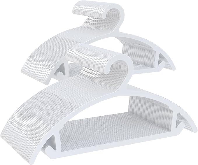 100 Pack Clothes Hangers, Non Slip Heavy Duty Plastic Hangers, Space Saving All-in-One Garment Hangers for Dresses Suits Jeans Knits, Hold Up to 11 LB Dry & Wet, 16.4" x 8.3",White,UAPY08100W