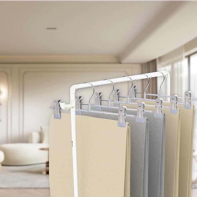 20 Pack Pants Hangers with Clips Adjustable Skirt Hangers for Women Non-Slip Trousers Hanger Heavy Duty Space Saving Shorts Hangers